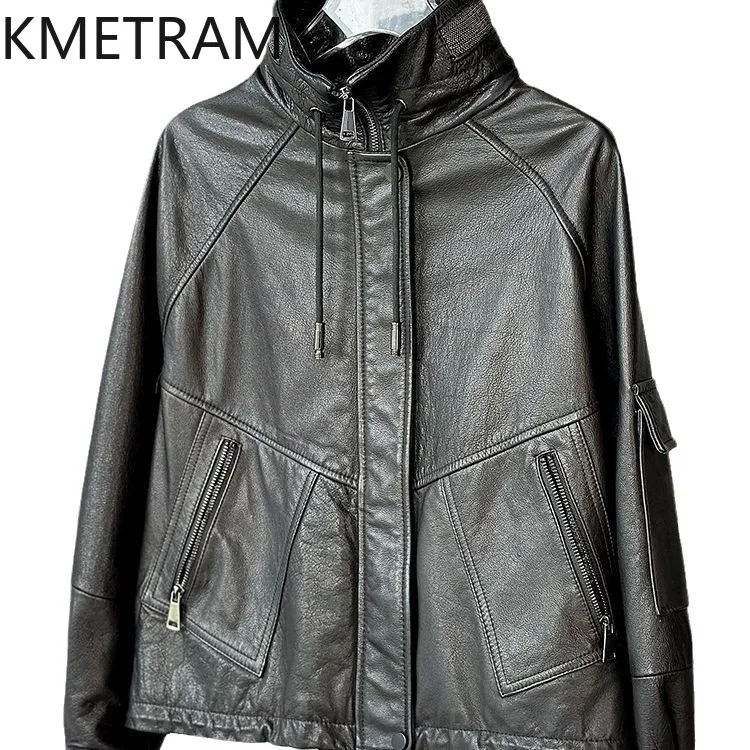 Damska kurtka ze 100% naturalnej skóry bydlęcej, krótkie, wysokiej jakości kurtki damskie z prawdziwej skóry, nowości w odzieży wierzchniej, jesienne ubrania 2025, kurtka skórzana