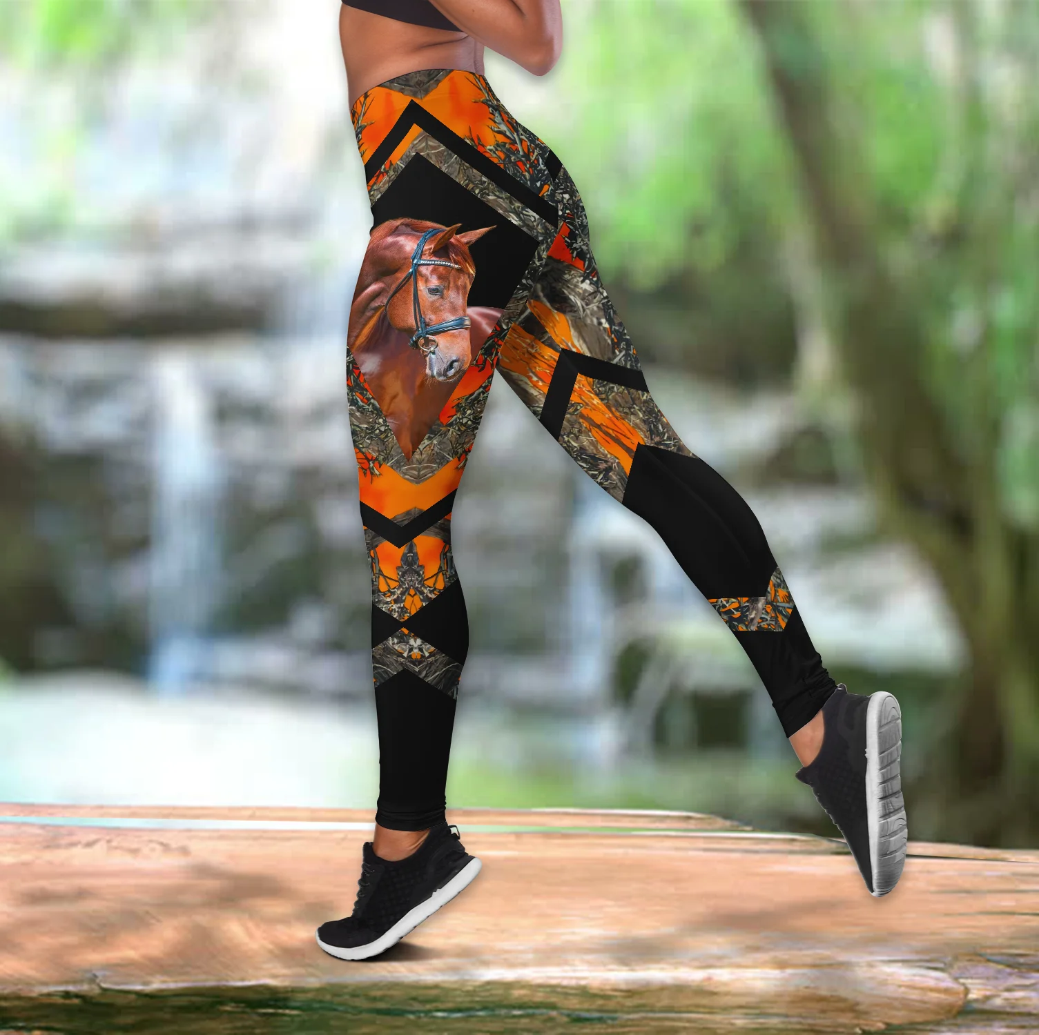 Hermoso caballo de amor 3D completamente estampado hueco camiseta sin mangas y Leggings conjunto Fitness mujer mallas de longitud completa pantalones para correr DDK93