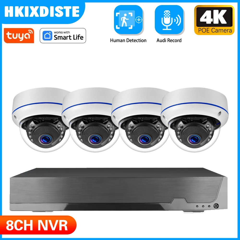 

4K 8MP Security POE Dome Camera System 4K POE NVR Outdoor Video Surveillance Kit Home IP CCTV Camera Set Tuya Smartlife Home
