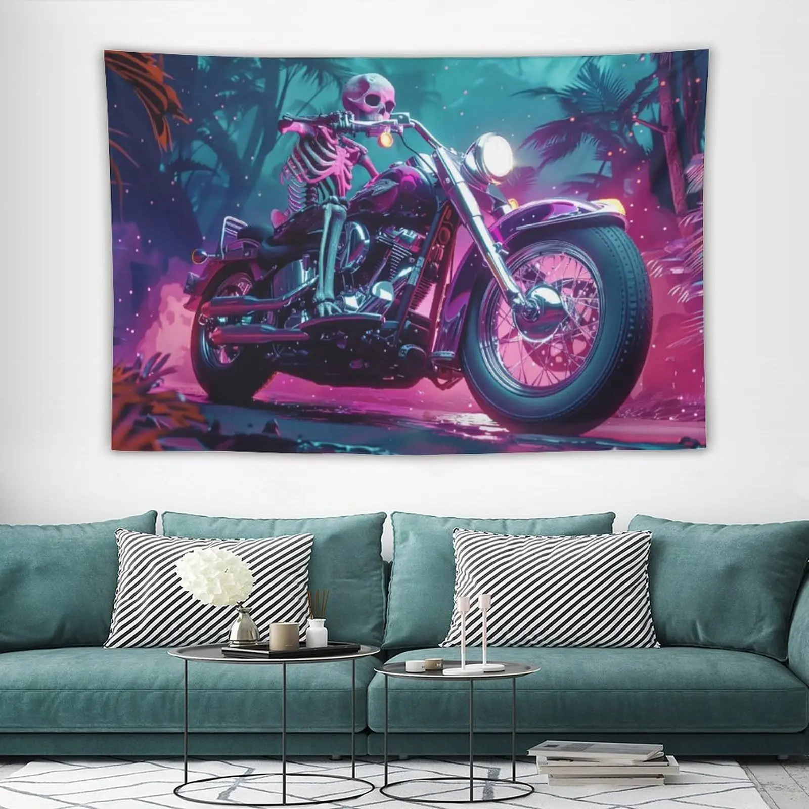 

Skeleton Rider Tapestry - Neon Motorcycle Design, Perfect Gift for Home and Dormitory, Fashionable and Unique Wall Decorations
