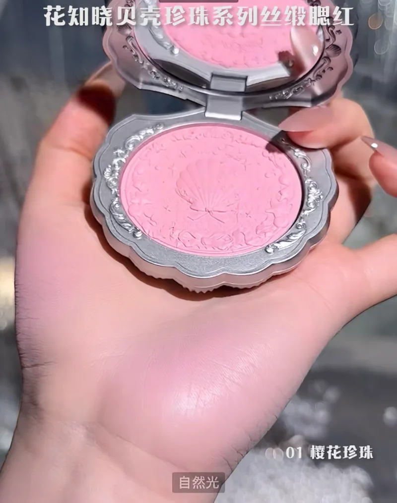 Flower Knows Shells Jelly Series Blush in rilievo Trucco viso Matte Shimmer Trucco nudo naturale impermeabile Guancia schiarente