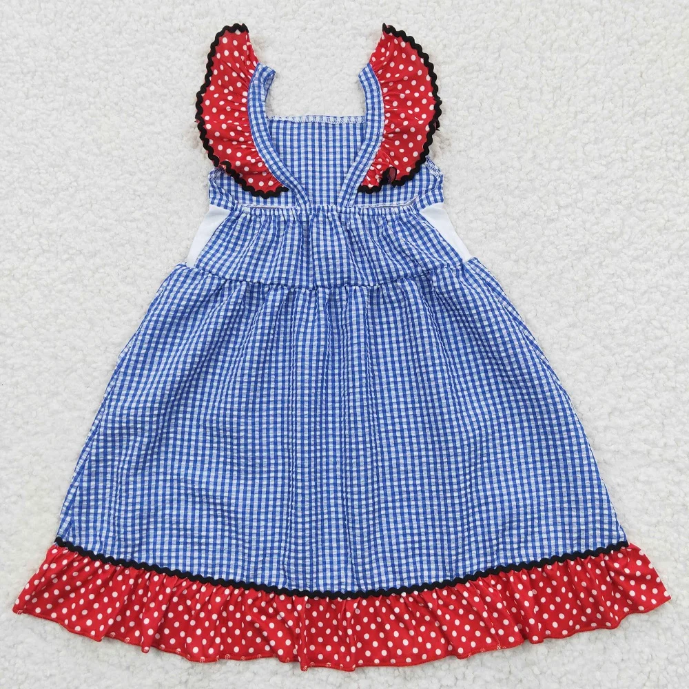 Chaleco bordado con bandera del Día Nacional para niñas, Vestido de manga voladora, Boutique, ropa para niños, falda, descuento, RTS, moda, venta al por mayor