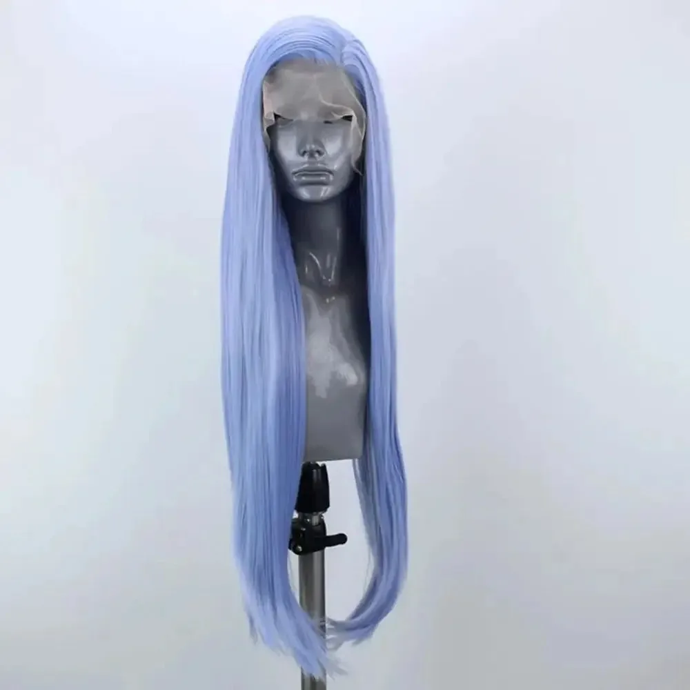 Blue Straight 13x4 Hd Synthetic Lace Front Wig Glueless Pre Plucked Heat Resistant Tiny Knots Wig Daily Cosplay Wear To Go Party