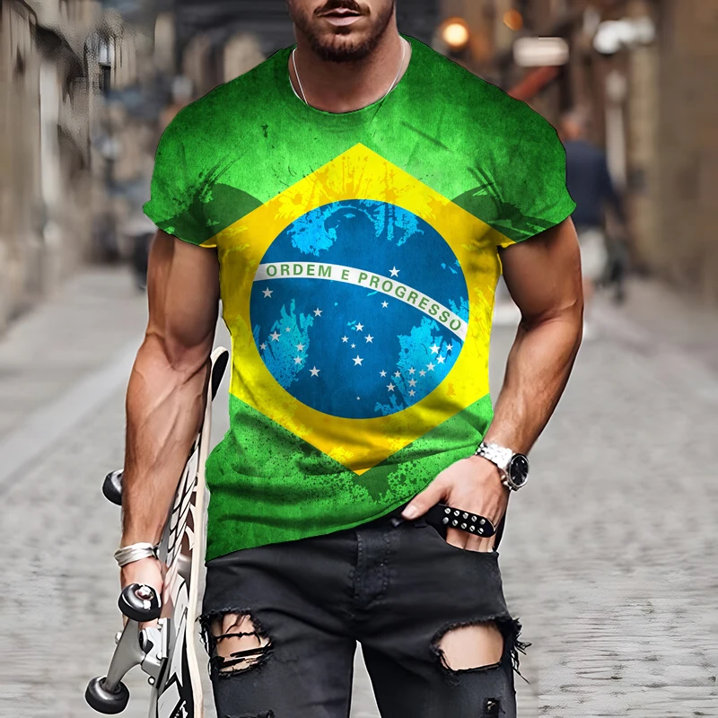 Summer Demo 3D Printed T-shirt  Brazil Men\'s Streetwear Round Neck Short Sleeve Loose Top Casual Super Large Comfortable Short T