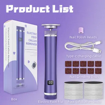 Elektrický pilník na nohy - odstraňovač mozolů na nohou, pilník na nohy s nastavitelnou rychlostí s 60 ks brusných kotoučů, profesionální nástroj na pedikúru 10 nejlepší prodej elektrická bruska na nohy - №8