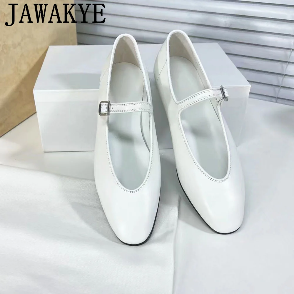 

Genuine Leather Round Toe Mary Janes Shoes Women Buckle Ladies Flat Shoes White Dress Shoes Office Ladies Dance Shoes For Women