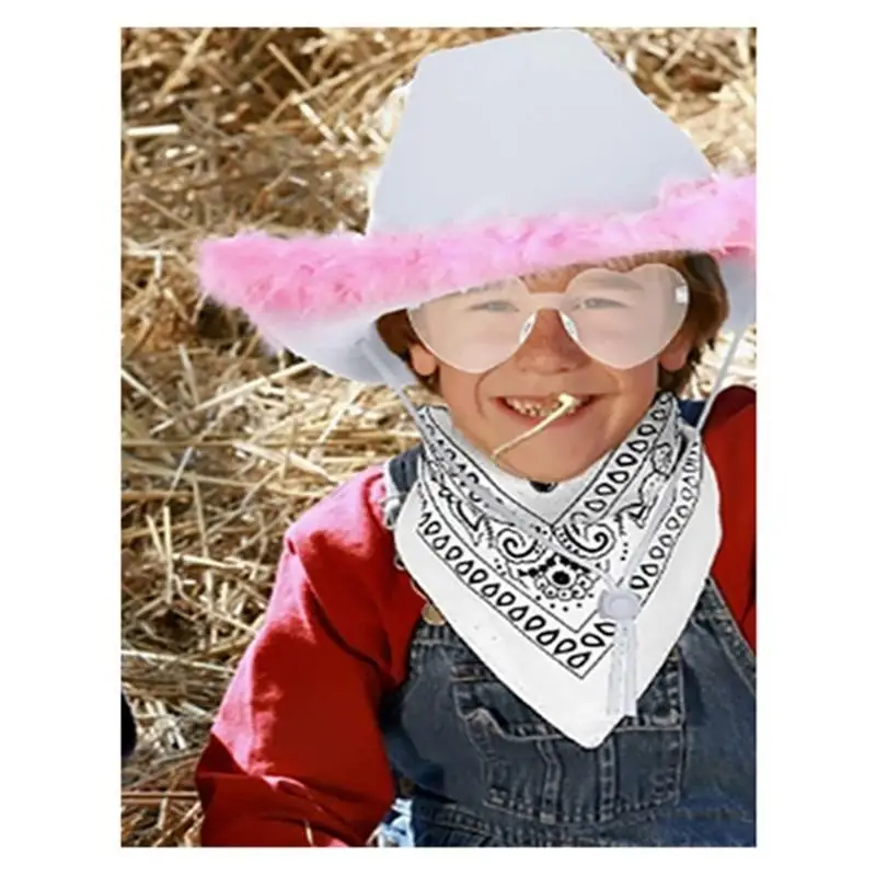 

652F Bride Cowboy Hat Women Cosplay Cowgirl Hat Scarf Sunglasses Costume Set Female Headwear Night Club Hat Bridal Party Accs