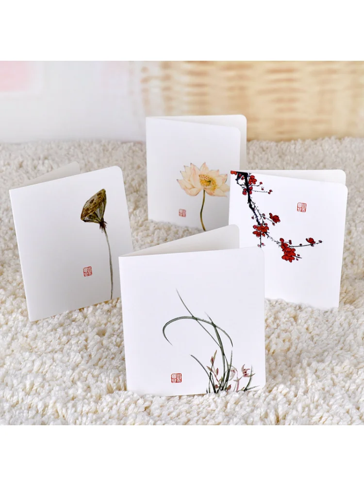 5pcs Creative Classical Chinese Style Greeting Card Envelope Christmas Message Card Letter Stationary Storage Paper Gift