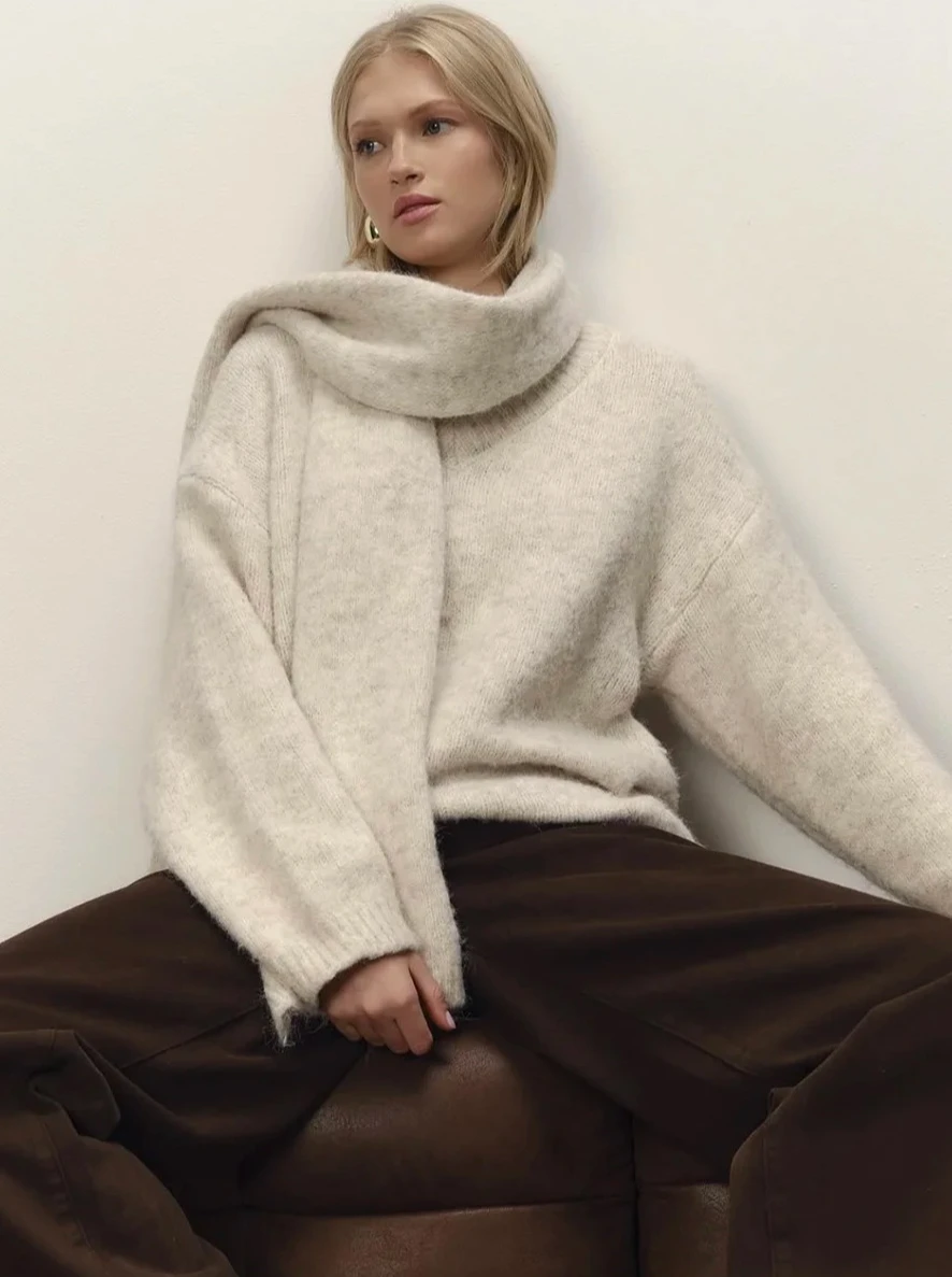 

2025 New Women's Knit Sweater Soft Loose Fit Pullover V Neck/O Neck Winter Warm Solid Color Basic Jumper Casual Top