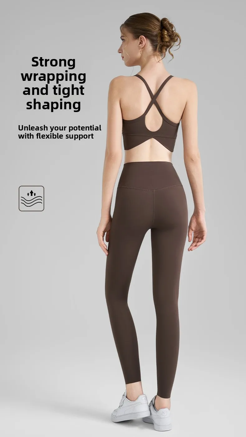 

Fitness Set Two Piece Female Hollow Back Fixed Cup Naked Sports Underwear Anti Roll Edge Untamed Pants Set