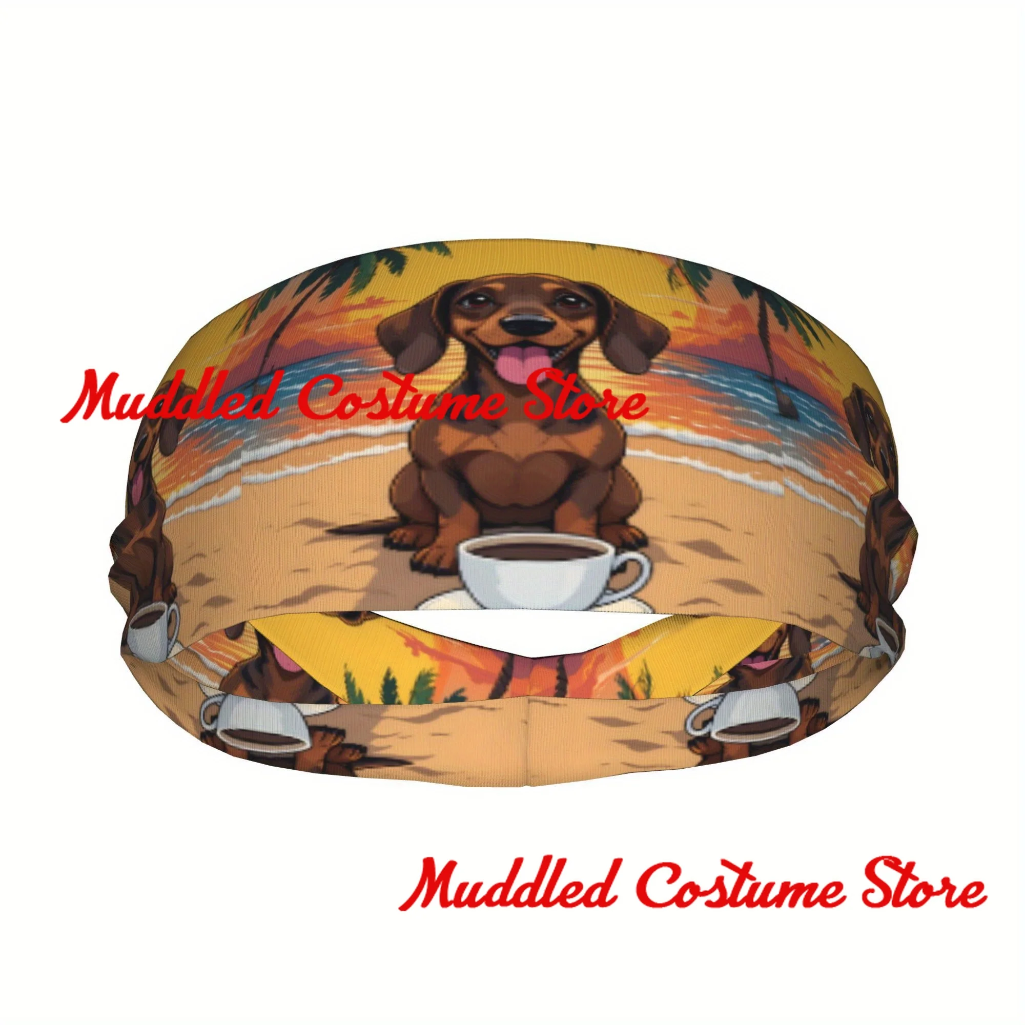 

Милая такса, пляжный закат, унисекс, спортивная повязка на голову, эластичная повязка на голову для йоги и фитнеса, эластичная повязка на голову