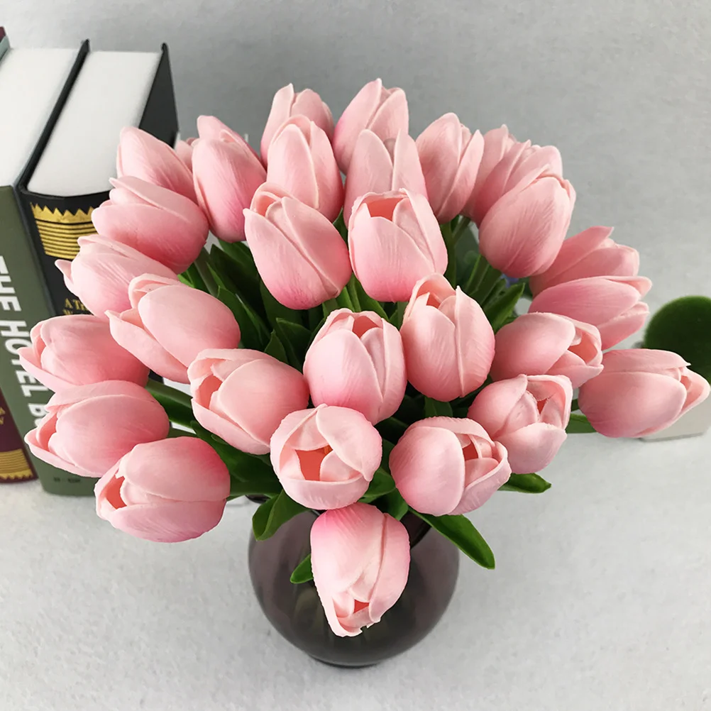 

10Pcs Artificial Tulip Flowers Pink Real Touch Simulation Mini Tulip for Wedding Party Home Decoration Decorative Flowers