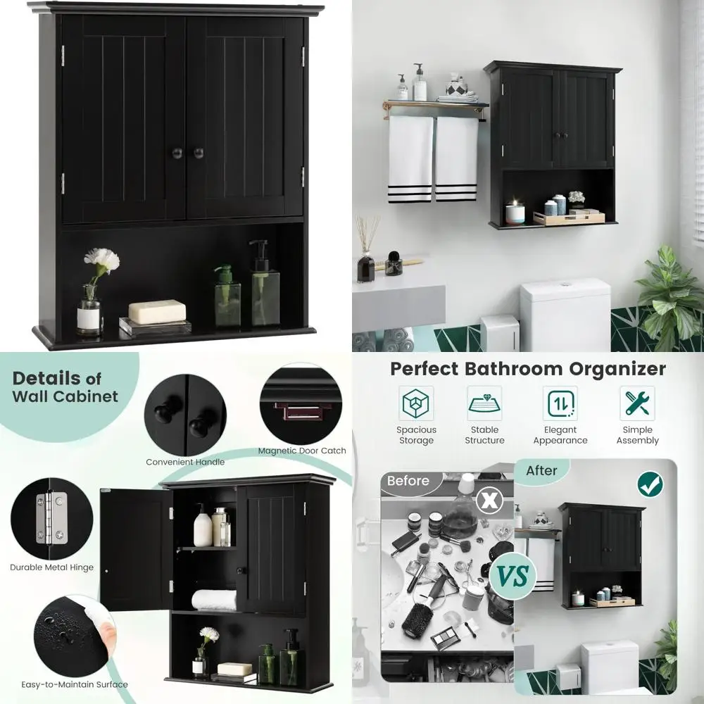 

Giantex Wall-Mounted 2-Door Medicine Cabinet with Adjustable Shelf for Bathroom and Living Room Over-the-Toilet Storage