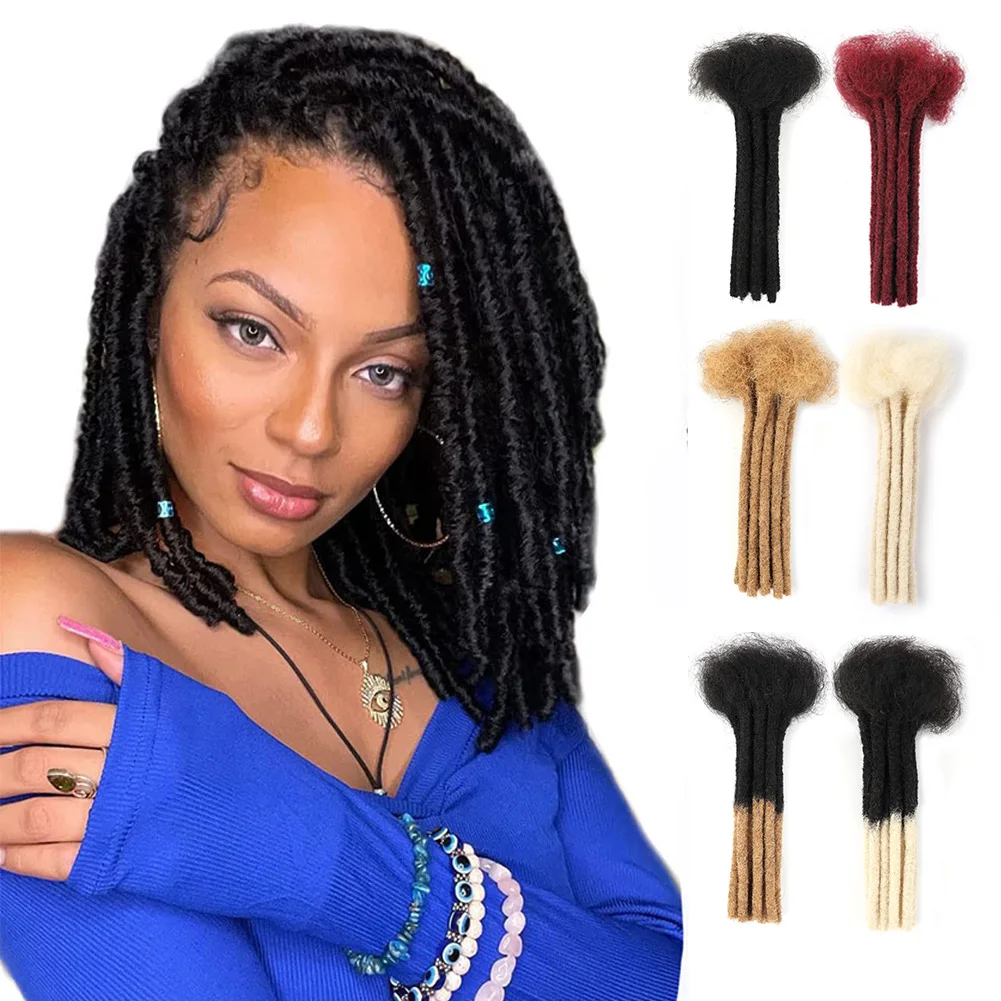 Dreadlocks Capelli umani vergini brasiliani 10 fili Estensioni dei capelli treccia all'uncinetto Loc 0,6 cm Microlocks intrecciati crespi