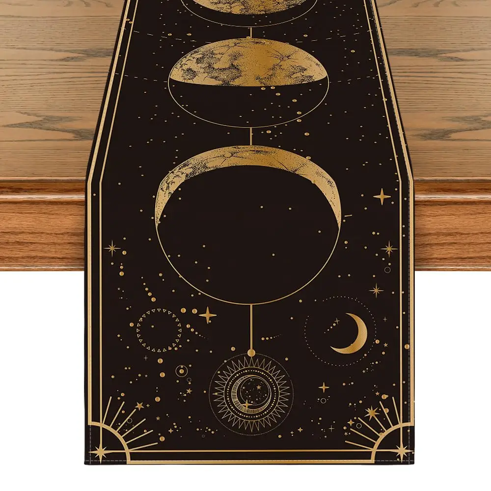 

Astrology Moon Magic Art Table Runner, Seasonal Mystical Gothic Kitchen Dining Table Decoration for Home Party Decor