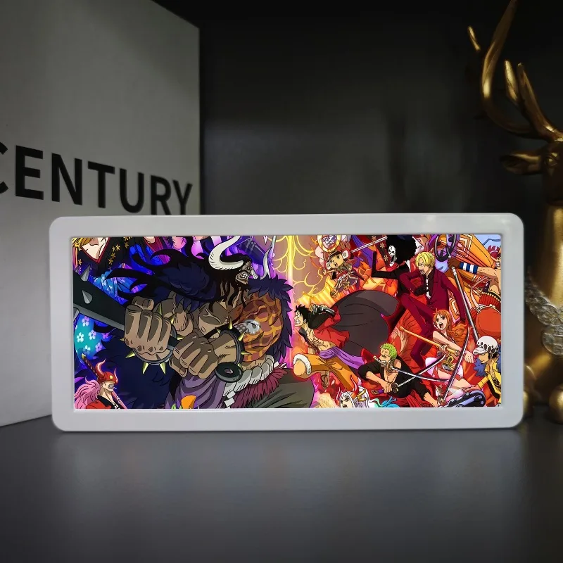 Anime One Piece Rufy Luce notturna per camera da letto Lampada da comodino Decorazioni Cartoon Zoro Pittura 2D Ornamenti di illuminazione Regalo di compleanno