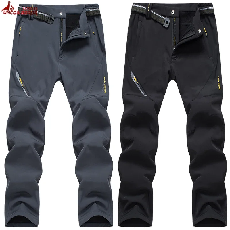 Plus Size 7XL 8XL Thick Fleece Hiking Waterproof Pant Men Winter Outdoor Soft Shell Rain Trousers Men Trekking Camping Ski Pants