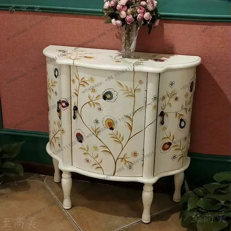 Living Room Decorative Small Cabinet Idyllic And Retro Hand Painted Side Cabinet