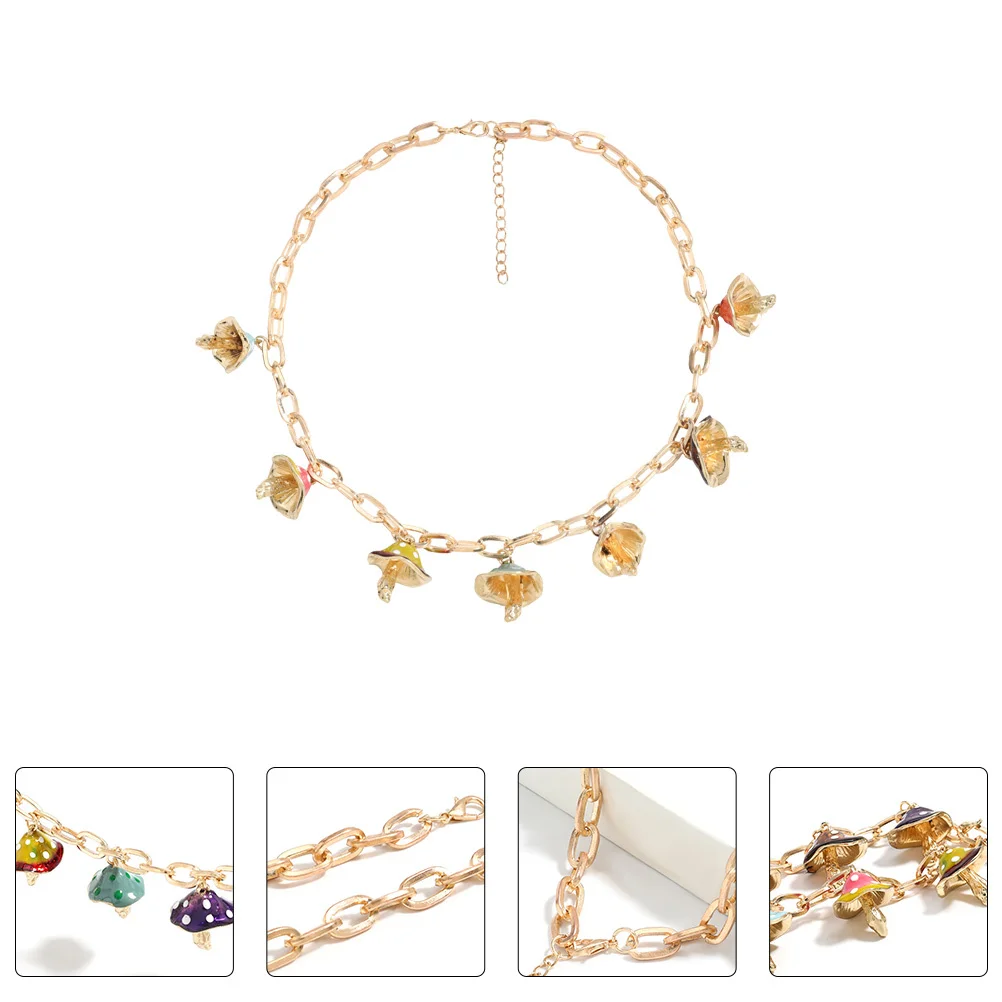

1pc Alloy Mushroom Pendant Necklace, Delicate Collarbone Chain For Women, Fashionable Girl Necklace, Elegant Party Jewelry