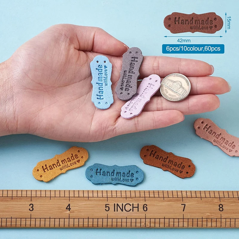 10pcs Handmade Leather Tag Labels Embossed Tags with Holes Embellishment Knit for DIY Craft Sewing Crochet Hats