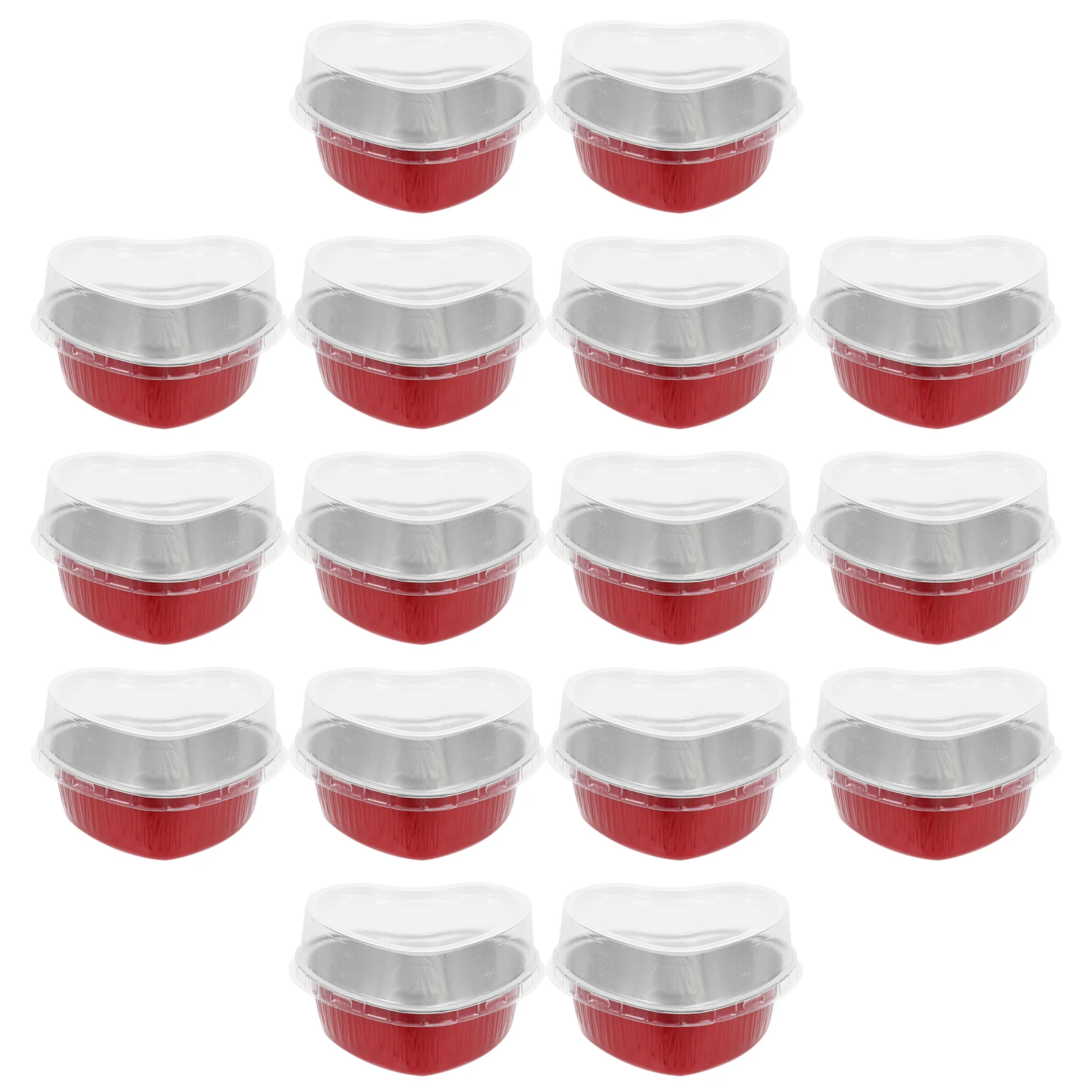 

50 Sets Heart Shaped Baking Cups 100ml Aluminum Foil Boxes Red Color Oven Safe Disposable Mold Home BBQ Wedding Use