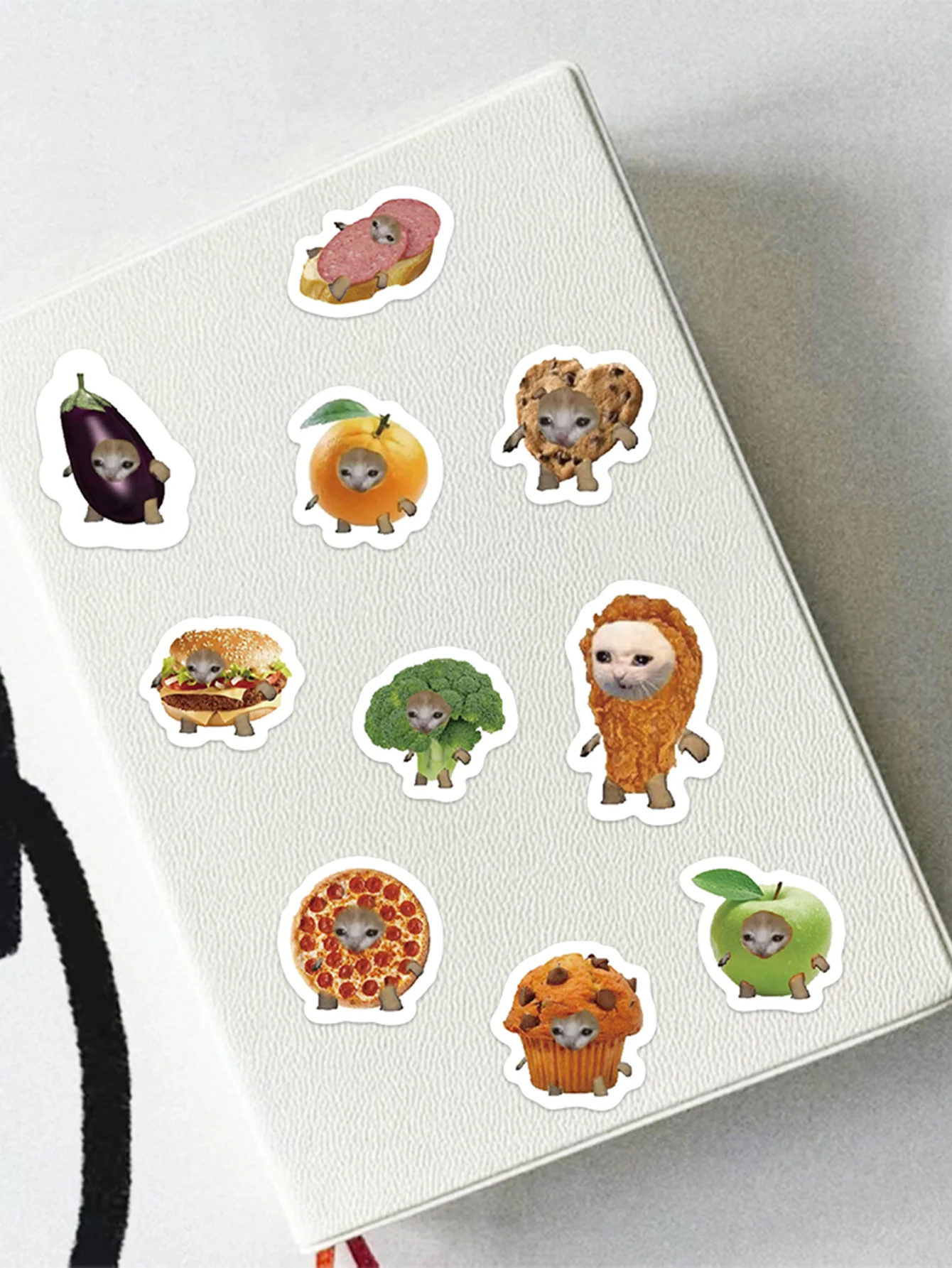 500개/롤 음식 고양이 머리 롤업 스티커 재미있고 장난스러운 낙서 스티커 DIY 노트북 스크랩북 헬멧 장식 스티커