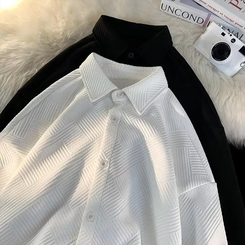 

Ретро-рубашка в полоску с длинным рукавом, повседневная, с отложным воротником, свободного кроя, для многослойных образов, модная уличная одежда в стиле BF, из полиэфирного волокна