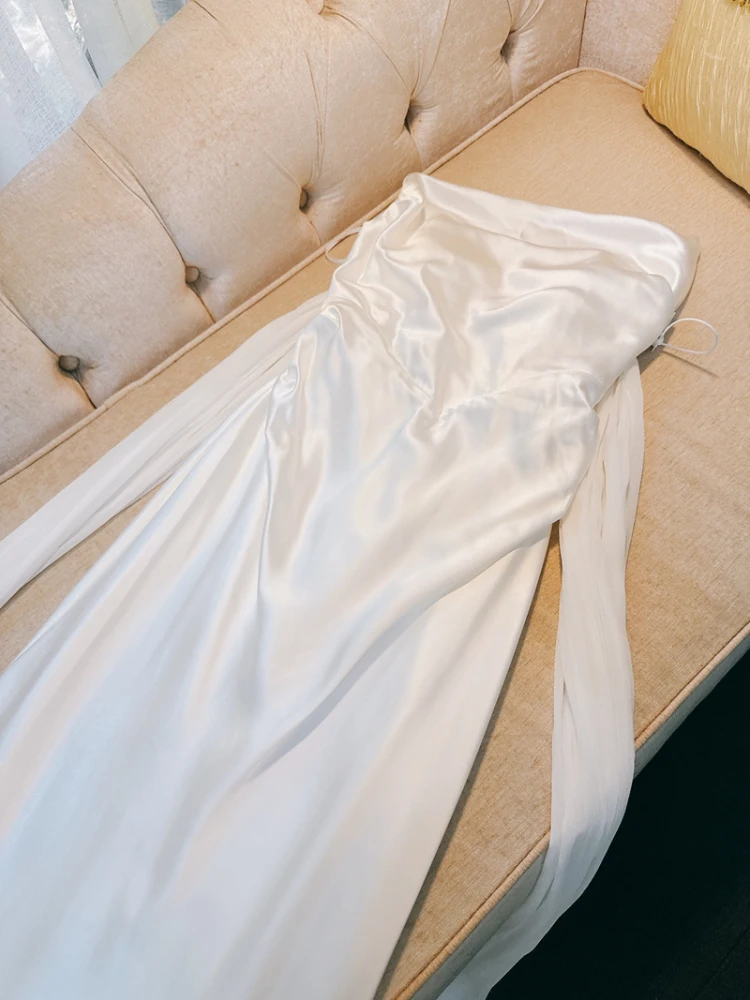 Bruids ochtendgewaad verlovingsceremonie witte vakantie Dr Sa Neline A-lijn jurk zomer hoge taille zacht satijn instapper