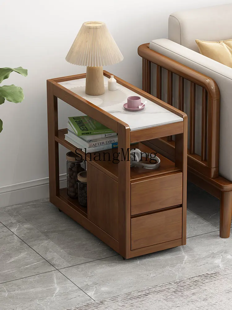 

FG simple rock slab sofa side table removable coffee table cabinet solid wood side corner storage cabinet