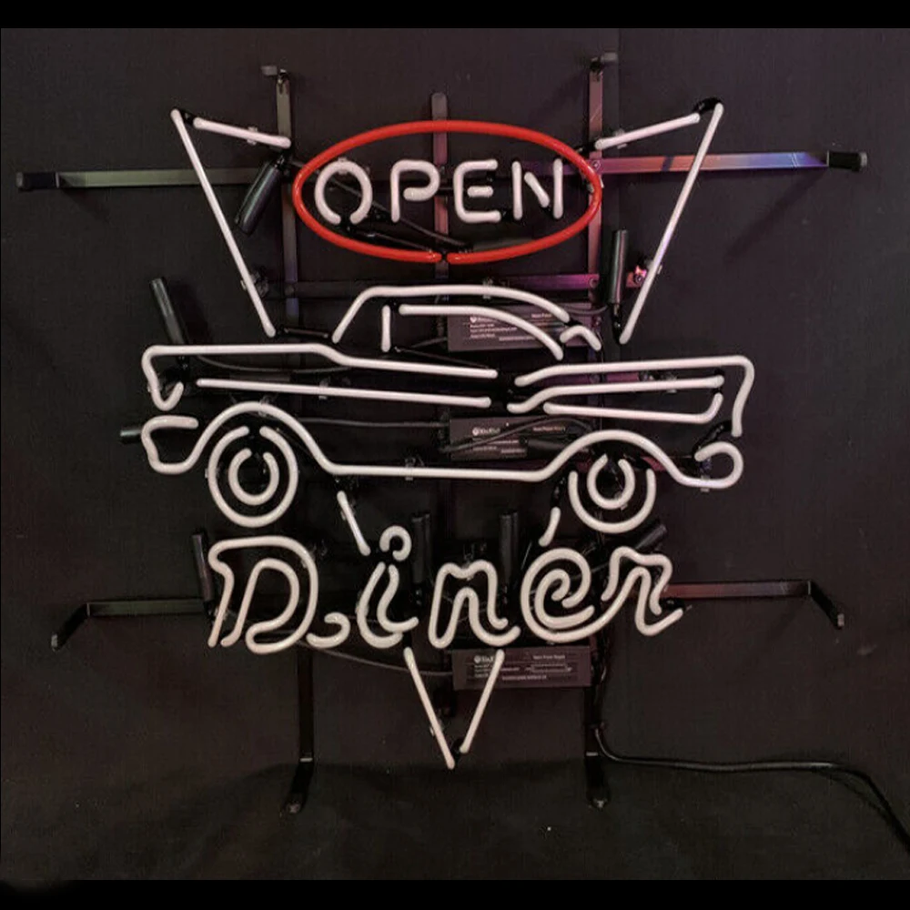 Imagem -03 - Custom Handmade Neon Sign Light Classic Car Diner Aberto Tubo de Vidro Real Loja Restaurante Anuncie Decoração do Quarto Lâmpada de Exibição 20x24 Polegadas