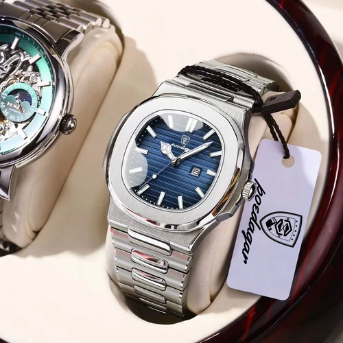 Imagen 2 del producto Reloj de pulsera POEDAGAR cuadrado de lujo para hombre, resistente al agua, fecha luminosa, reloj masculino de acero inoxidable, relojes de cuarzo deportivos de negocios para mí