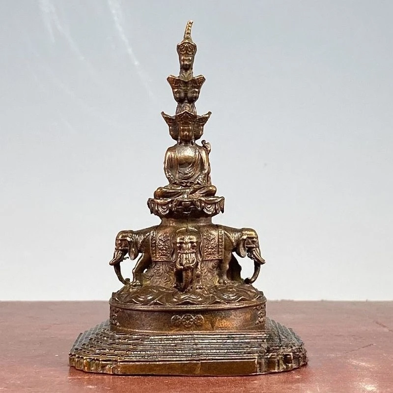 Antique Bronze Samantabhadra Bodhisattva Statue Auspicious Home Decorative Ornaments Buddhist Decorative Items