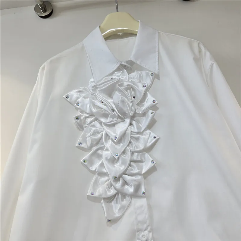HKSH Spring Autumn New Women Shirt Three-Dimensional Flower Single Breasted Long Sleeve Elegant Trendy Top French Blouse HK13282