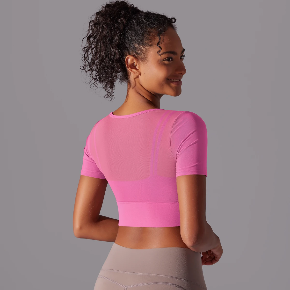 Frauen Mesh Yoga Shirt Sexy Kurzarm T-Shirt Sport Top Bluse Cover Up Quick Dry Gym Kleidung Laufen Fitness Tank Sportwear – Detail 12