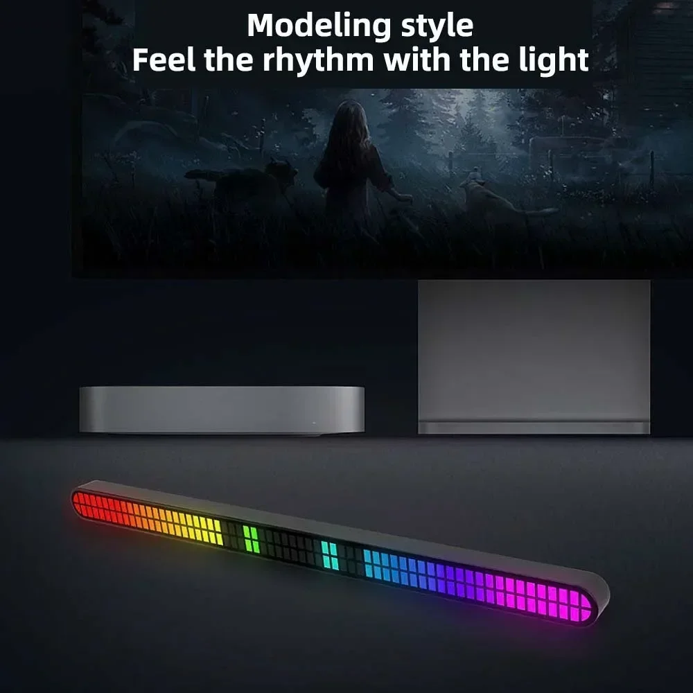Rechargeable Double-row 64bit RGB Pickup Light Magnetic LED Light Bar Atmosphere Lamp Music Rhythm Light Car Game Ambient Light