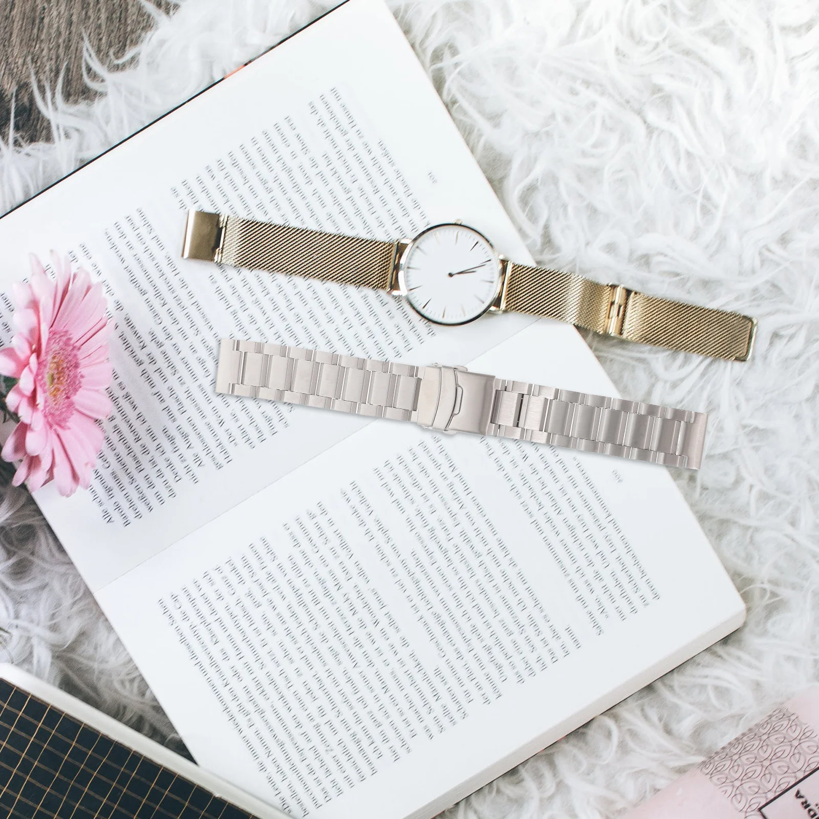 

22mm Stainless Steel Watch Strap Silver Deployment Buckle Straight Lug End Quick Release Comfortable Replacement