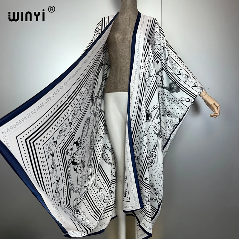 WINYI-Kimono bohemio, cárdigan holgado, trajes de playa para mujer, vestido de noche para cubrir, abrigo largo, vestido maxi, ropa de playa de lujo