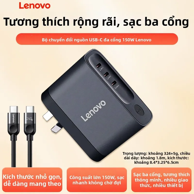 Củ sạc nhanh GaN 170W Legion C170 nhỏ gọn cổng Type-C sang đầu vuông cho laptop