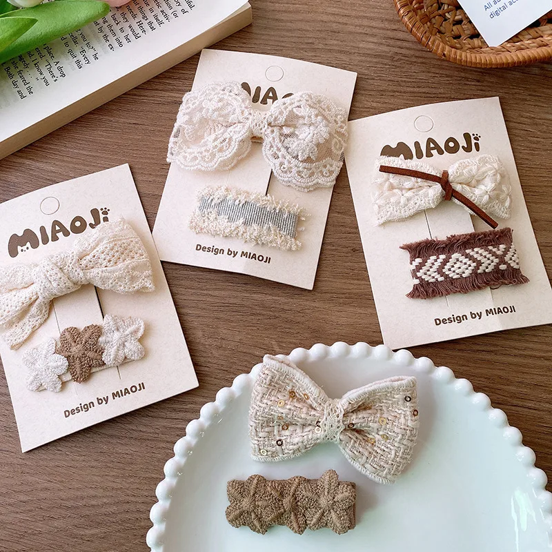 2025 Hot Sale Ins Style Cream Embroidery Lace Ribbon Bowknot Crocheted Flower Front Hairpin Women Sweet Retro Hair Clips
