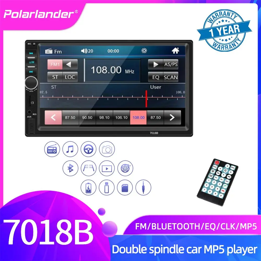 

High Quality with Rear View Camera Black 7 Inch 2 Din Car Player HD Bluetooth Radio MP4 USB/FM TF Touch Screen