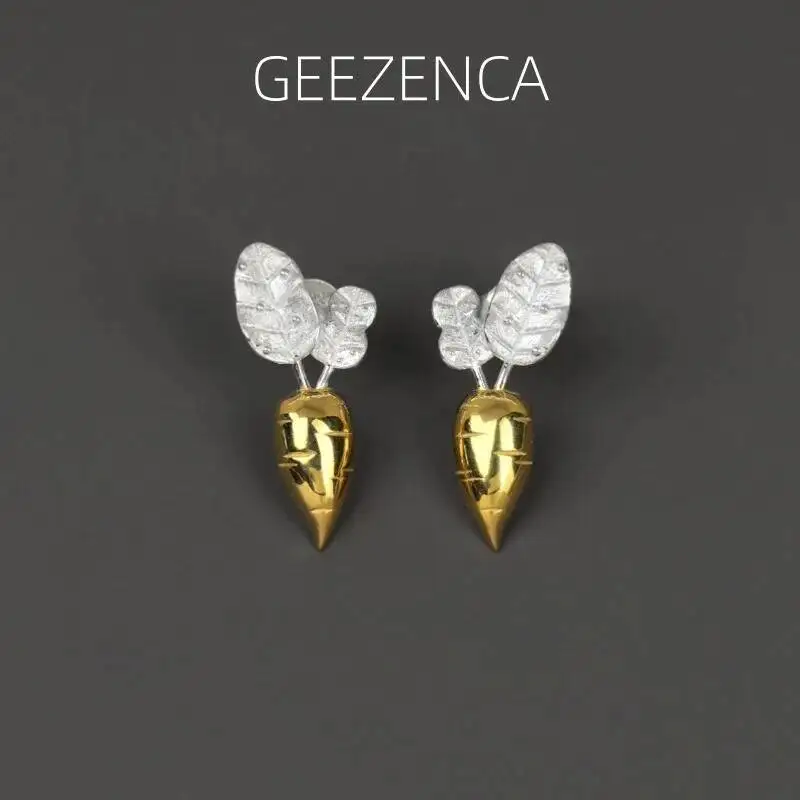 

GEEZENCA стерлингового серебра 925 пробы, двухтональные 3D массивные серьги с редисом, женские модные изящные милые уникальные маленькие серьги-гвоздики, подарок