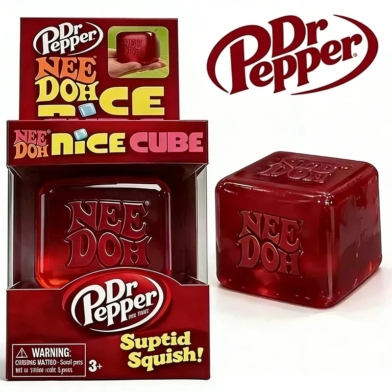 Juguete Antiestrés Dr Pepper x NeeDoh Nice Cube, Cubo Sensorial Suave para Niños y Adultos, Alivio de la Ansiedad
