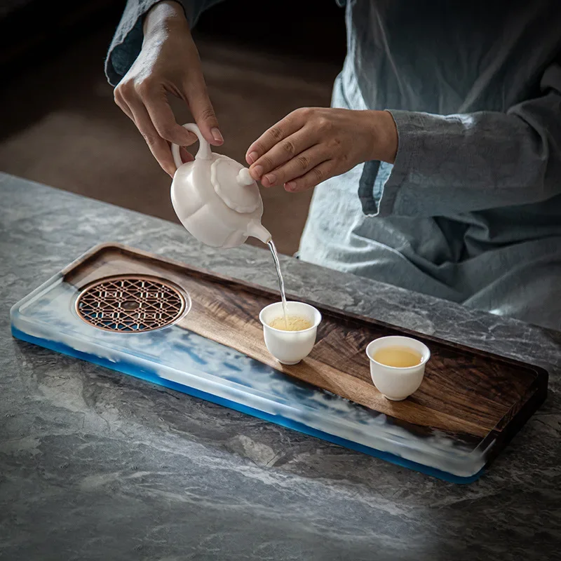 

Wooden Tea Tray High-grade Epoxy Resin Retro Tea Table Household Small Dry Bubble Gongfu Tea Tray
