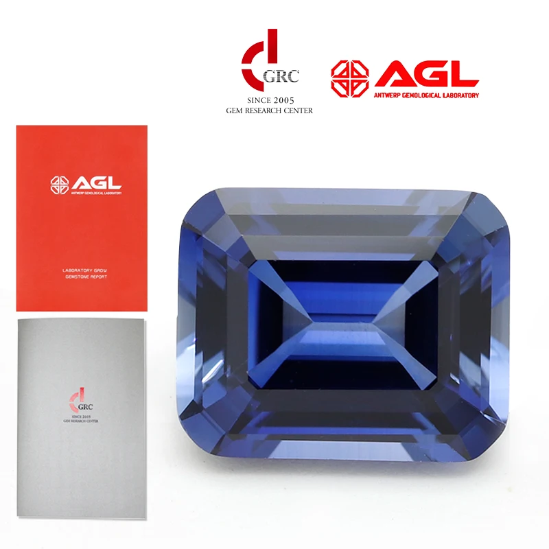 Premium Emerald Cut Lab Grown Cornflower Sapphire Flame Melted With AGL Certificate Loose Synthetic Sapphire For Jewelry Making