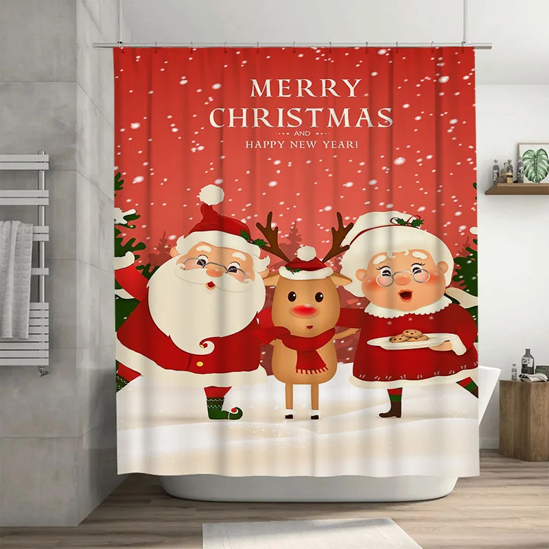

Tuniu праздничный рождественский декор для ванной комнаты, набор занавесок для душа, веселый Санта-Клаус, праздник, забавный милый дизайн с оленями, водонепроницаемая ткань H