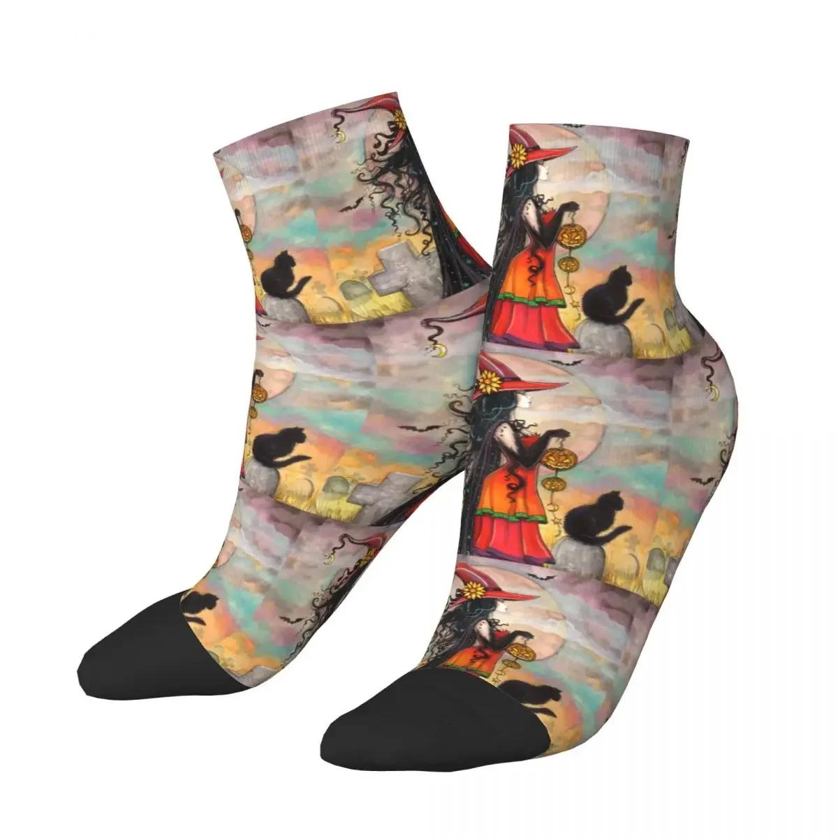 Halloween Witch And Fantasy Art Dress Socks Men's Women's Warm Fashion Novelty Occult Gothic Wiccan Crew 