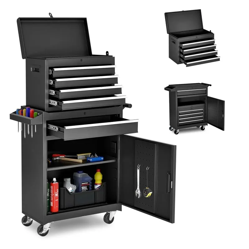 5-Drawer Rolling Tool Chest Black |  Storage Cabinet with Enhanced Packaging, Detachable Top  Box,