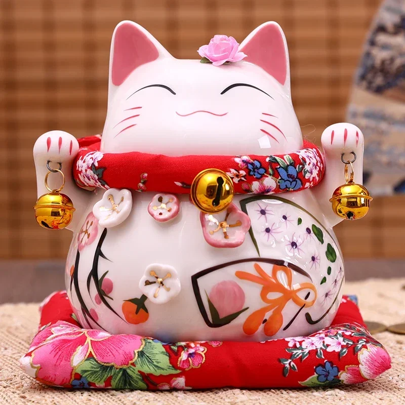 6 inch Ceramic Maneki Neko Figurine Fortune Cat Money Box Colored Cat Piggy Coin Bank Home Decoration Gift Feng Shui Ornament