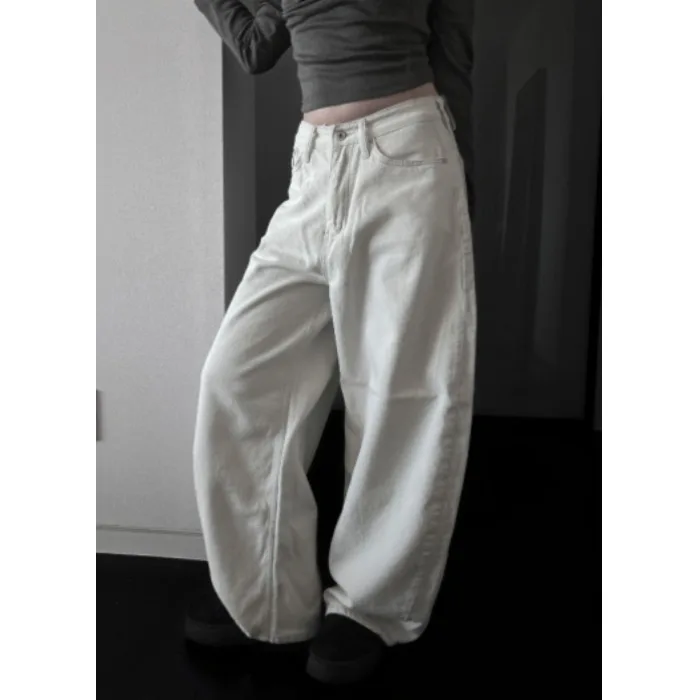 

Chic High Waist Wide Leg Casual Pants Women's Loose Fit Faionable Rivet Cross Slimming Long Trousers Street Sle Jeans