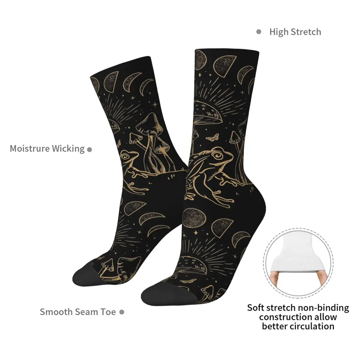 Dark Academia Frog Under Mushroom Cottagecore Socks High Quality Stockings All Season Long Socks Accessories for Unisex Gifts